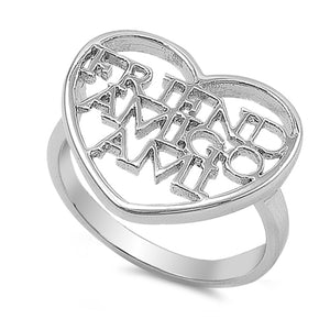 Friend Amigo Ami Heart Script Word Ring New .925 Sterling Silver Band Sizes 5-9