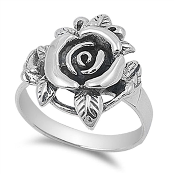 Oxidized Rose Flower Leaf Women's Ring New .925 Sterling Silver Band Sizes 5-10