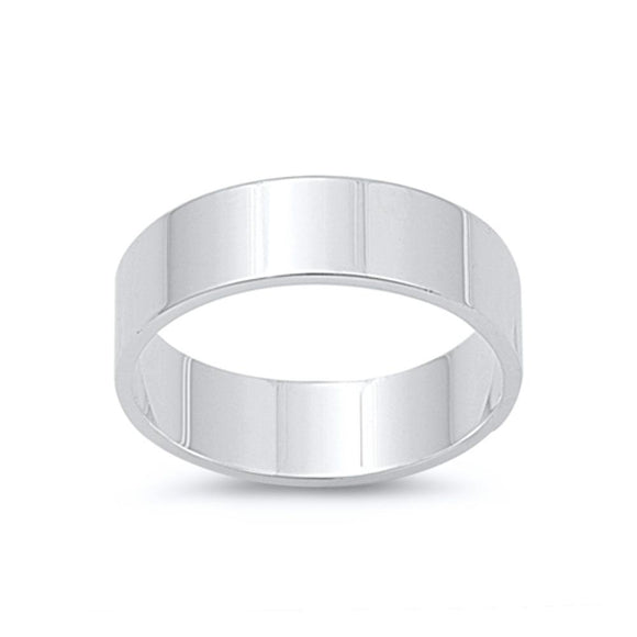 Cigar Plain Flat Wide 6mm Wedding Ring New .925 Sterling Silver Band Sizes 5-14