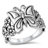 Sterling Silver Womans Butterfly Flower Ring Beautiful 925 Band 16mm Sizes 4-12