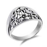 Filigree Oxidized Hawaiian Plumeria Flower Ring Sterling Silver Band Sizes 4-11