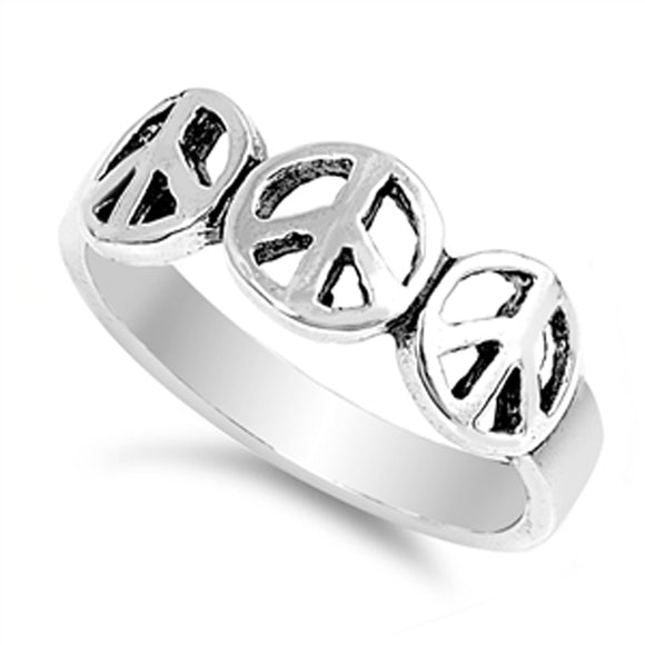 Oxidized Peace Symbol Hippie Love Ring New .925 Sterling Silver Band Sizes 4-10