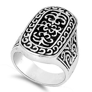 Oxidized Celtic Fleur De Lis Halo Ring New .925 Sterling Silver Band Sizes 6-10