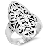 Oxidized Filigree Wide Cutout Long Ring New .925 Sterling Silver Band Sizes 6-10