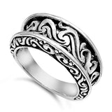 Victorian Style Vintage Oxidized Filigree Ring Sterling Silver Band Sizes 4-11