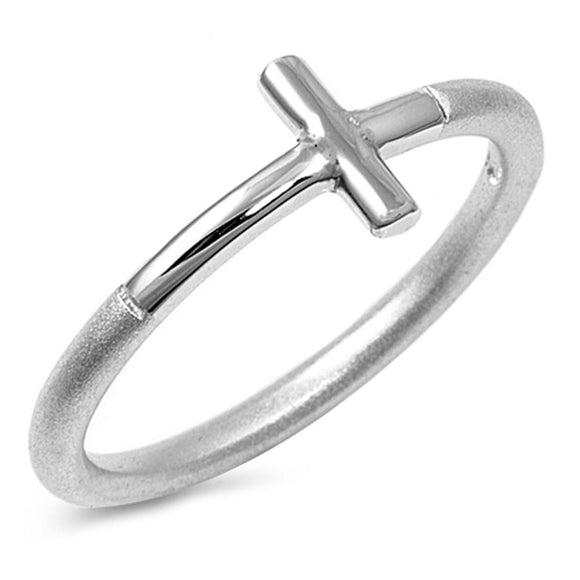 Petite Small Thin Sideways Cross Purity Ring 925 Sterling Silver Band Sizes 3-10