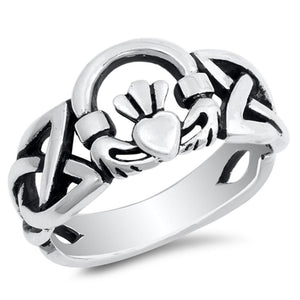 Celtic Trinity Knot Claddagh Heart Ring New .925 Sterling Silver Band Sizes 5-12