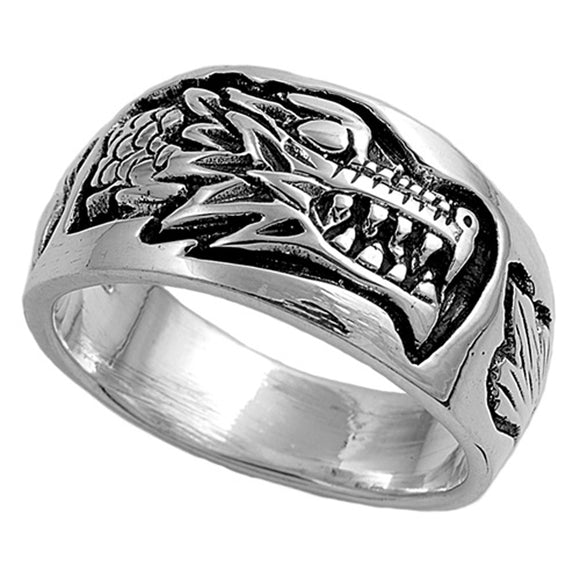 Sterling Silver Woman's Men's Dragon Ring Wholesale 925 Band 12mm Sizes 5-14