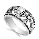 Oval Filigree Cross Floral Bead Wide Ring .925 Sterling Silver Band Sizes 5-11