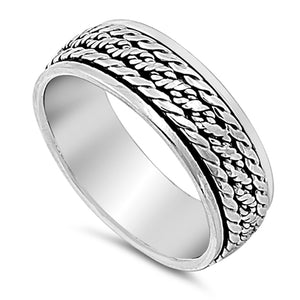 Spinner Bali Rope Chain Link Wedding Ring Sterling Silver Band Sizes 8-14