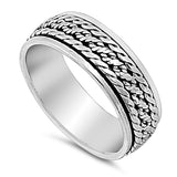 Spinner Bali Rope Chain Link Wedding Ring Sterling Silver Band Sizes 8-14