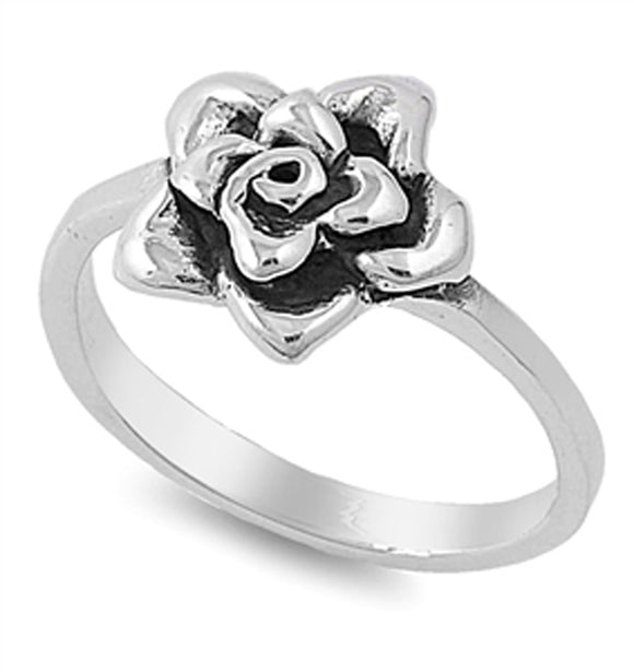 Oxidized Rose Flower Cute Floral Ring New .925 Sterling Silver Band Sizes 5-10