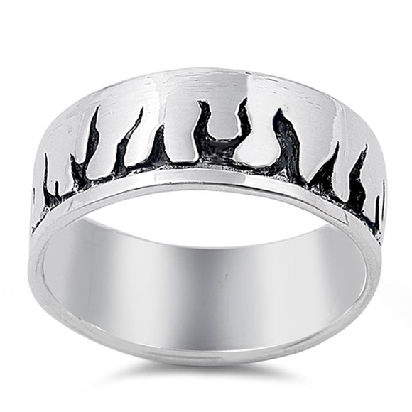 Oxidized Flame Wide Biker Wedding Ring New .925 Sterling Silver Band Sizes 5-13