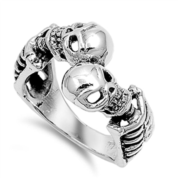 Skeleton Skull Biker Scary Evil Ring New .925 Sterling Silver Band Sizes 6-14