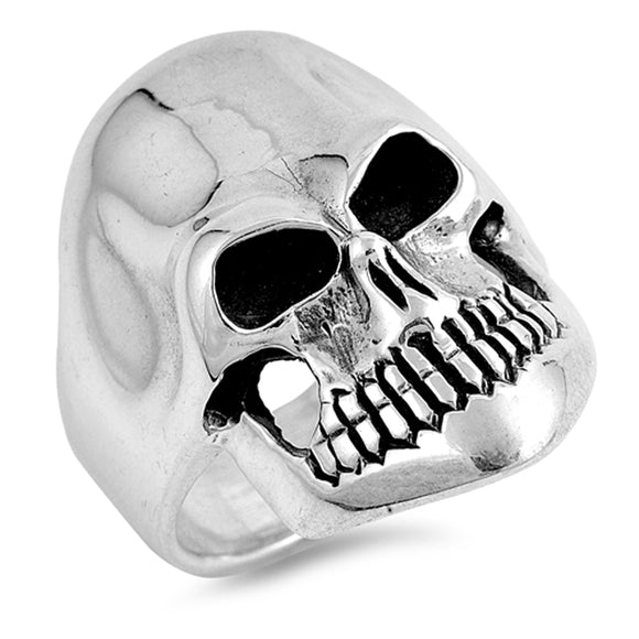 Large Heavy Skull Biker Evil Angry Ring New .925 Sterling Silver Band Sizes 5-14