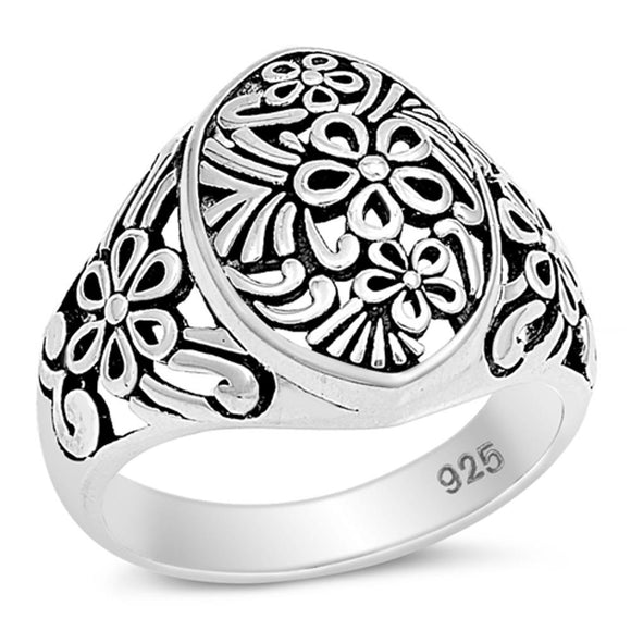 Sterling Silver Woman's Beautiful Flower Ring Fashion 925 Band 23mm Sizes 4-13