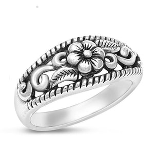 Oxidized Hawaiian Plumeria Flower Leaf Ring .925 Sterling Silver Band Sizes 5-11