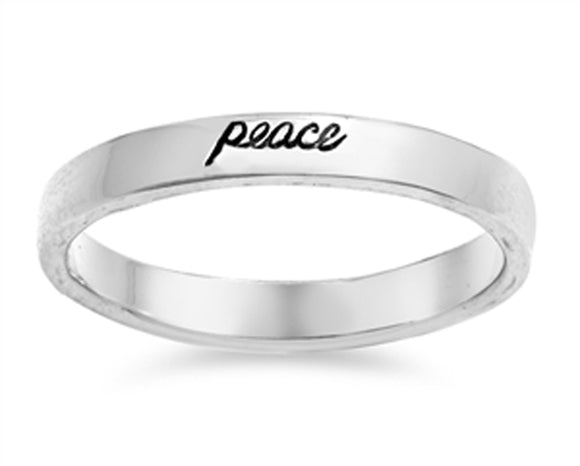 Peace Script Engraved Stackable Ring New .925 Sterling Silver Band Sizes 4-10