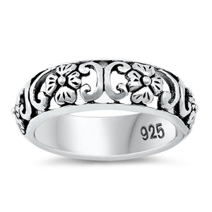 Oxidized Flower Swirl Filigree Cute Ring New 925 Sterling Silver Band Sizes 5-11