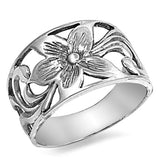 Hawaiian Tropical Flower Plumeria Oxidized Ring Sterling Silver Band Sizes 5-12