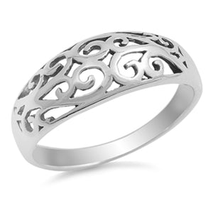 Filigree Designer Petite Ring Sterling Silver Oxidized Floral Band Sizes 5-10