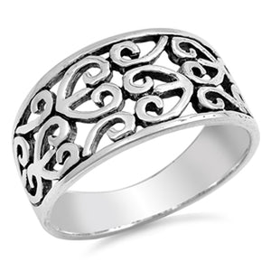 Oxidized Heart Filigree Love Promise Ring .925 Sterling Silver Band Sizes 5-9