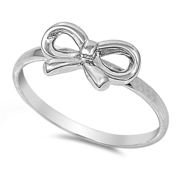 Sterling Silver Womans Cute Simple Bow Ribbon Ring Beautiful Band Sizes 4-9