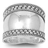 Sterling Silver Women's Bali Rope Ring Wide 925 Band Fashion Design Sizes 5-12