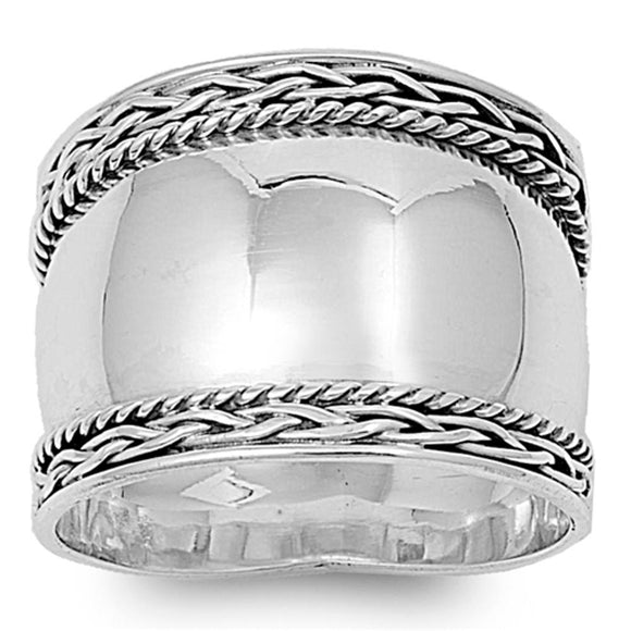 Sterling Silver Woman's Wide Bali Fashion Rope Ring Promise Band 17mm Sizes 6-12