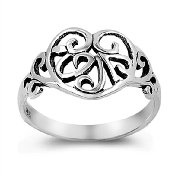 Oxidized Heart Filigree Purity Promise Ring .925 Sterling Silver Band Sizes 5-10