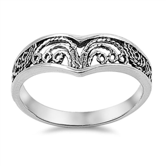 Heavy Filigree Chevron Pointed Thumb Ring .925 Sterling Silver Band Sizes 5-10