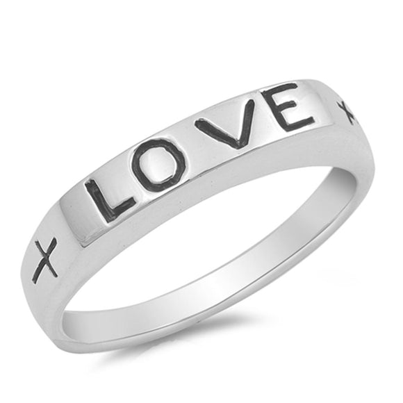 Script Love Cross Etched Stackable Ring New .925 Sterling Silver Band Sizes 5-9