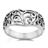 Oxidized Heart Floral Spiral Purity Ring New 925 Sterling Silver Band Sizes 5-10