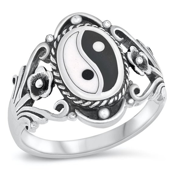Sterling Silver Womans Chinese Yin Yang Ring Wholesale 925 Band 18mm Sizes 6-12