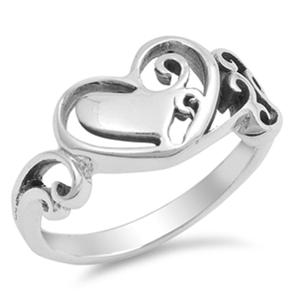 Heart Floral Filigree Promise Purity Ring .925 Sterling Silver Band Sizes 5-10