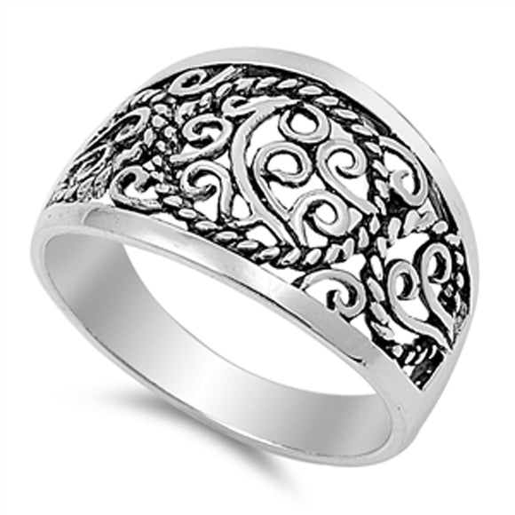 Filigree Rope Twist Oxidized Floral Ring New 925 Sterling Silver Band Sizes 5-10