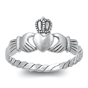 Sterling Silver Woman's Friendship Claddagh Ring Polished Heart Band Sizes 3-12