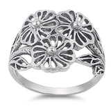 Filigree Wide Flower Leaf Floral Ring New .925 Sterling Silver Band Sizes 5-11