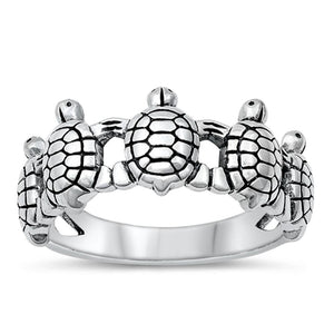 Sterling Silver Woman's Turtle Family Ring Polished 925 Band 10mm Sizes 4-12