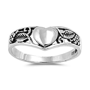 Heart Filigree Antiqued Leaf Grape Wine Ring 925 Sterling Silver Band Sizes 4-10