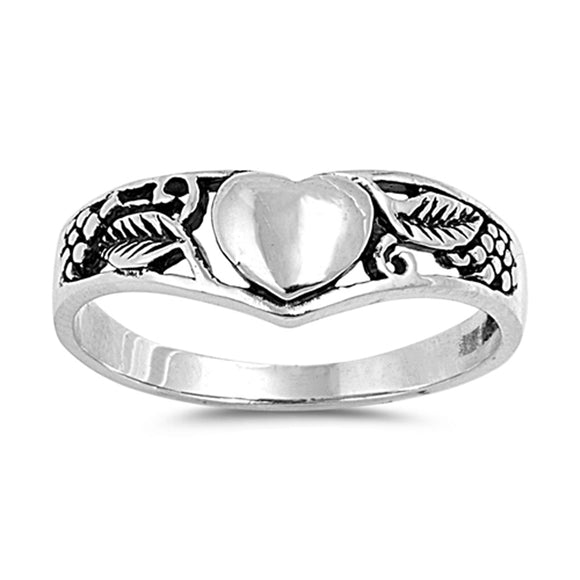 Heart Filigree Antiqued Leaf Grape Wine Ring 925 Sterling Silver Band Sizes 4-10