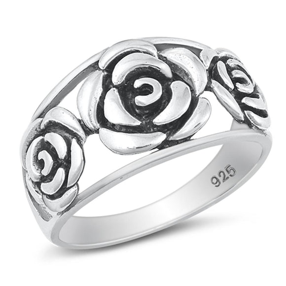 Oxidized Rose Flower Antiqued Retro Ring New 925 Sterling Silver Band Sizes 4-10