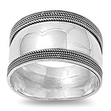 Sterling Silver Women's Bali Ring Wide 925 Band Rope Milgrain Look Sizes 5-12