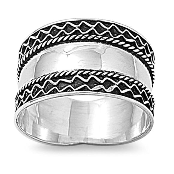 Bali Rope Polished Wide Thumb Ring New .925 Sterling Silver Band Sizes 5-13