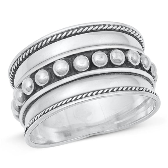 Sterling Silver Woman's Bali Fashion Unique Ring Cute 925 Band 13mm Sizes 5-13