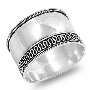 Sterling Silver Women's Bali Ring Wide 925 Band Rope Swirl Design Sizes 5-12