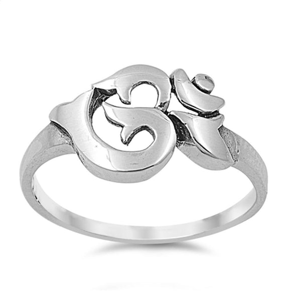 Aum Om Ohm Sanskrit Symbol Ring .925 Sterling Silver Yoga Band Sizes 4-10