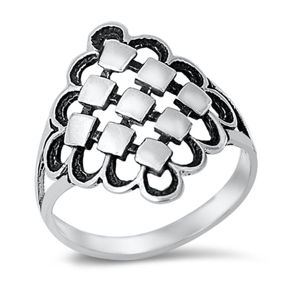 Oxidized Square Checkerboard Filigree Ring .925 Sterling Silver Band Sizes 4-13