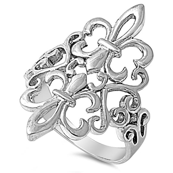 Fleur De Lis Filigree Heart Cutout Ring New .925 Sterling Silver Band Sizes 4-12