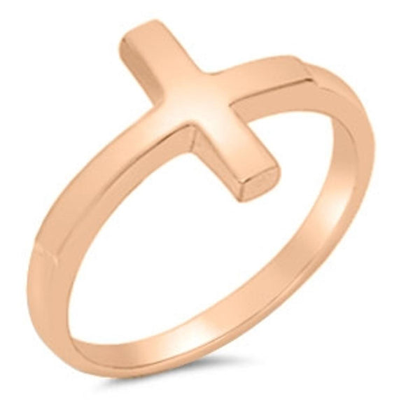 Rose Gold-Tone Sideways Cross Ring New .925 Sterling Silver Love Band Sizes 4-10